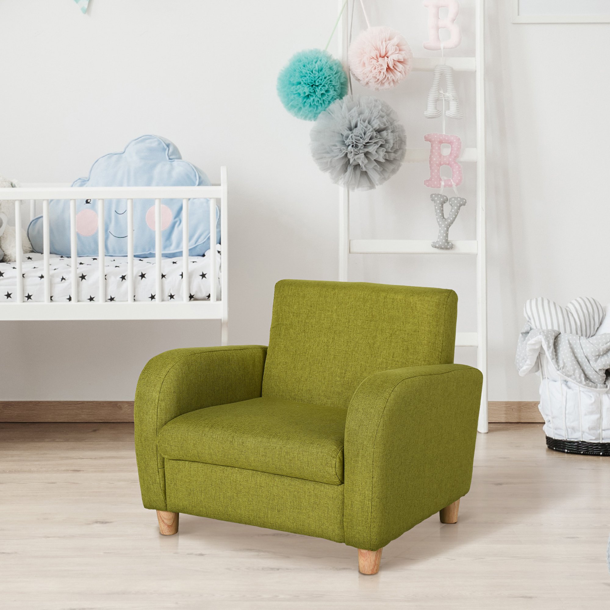 HOMCOM Single Seat Wooden Toddler Chair with Padding Seat - Green - Image 2