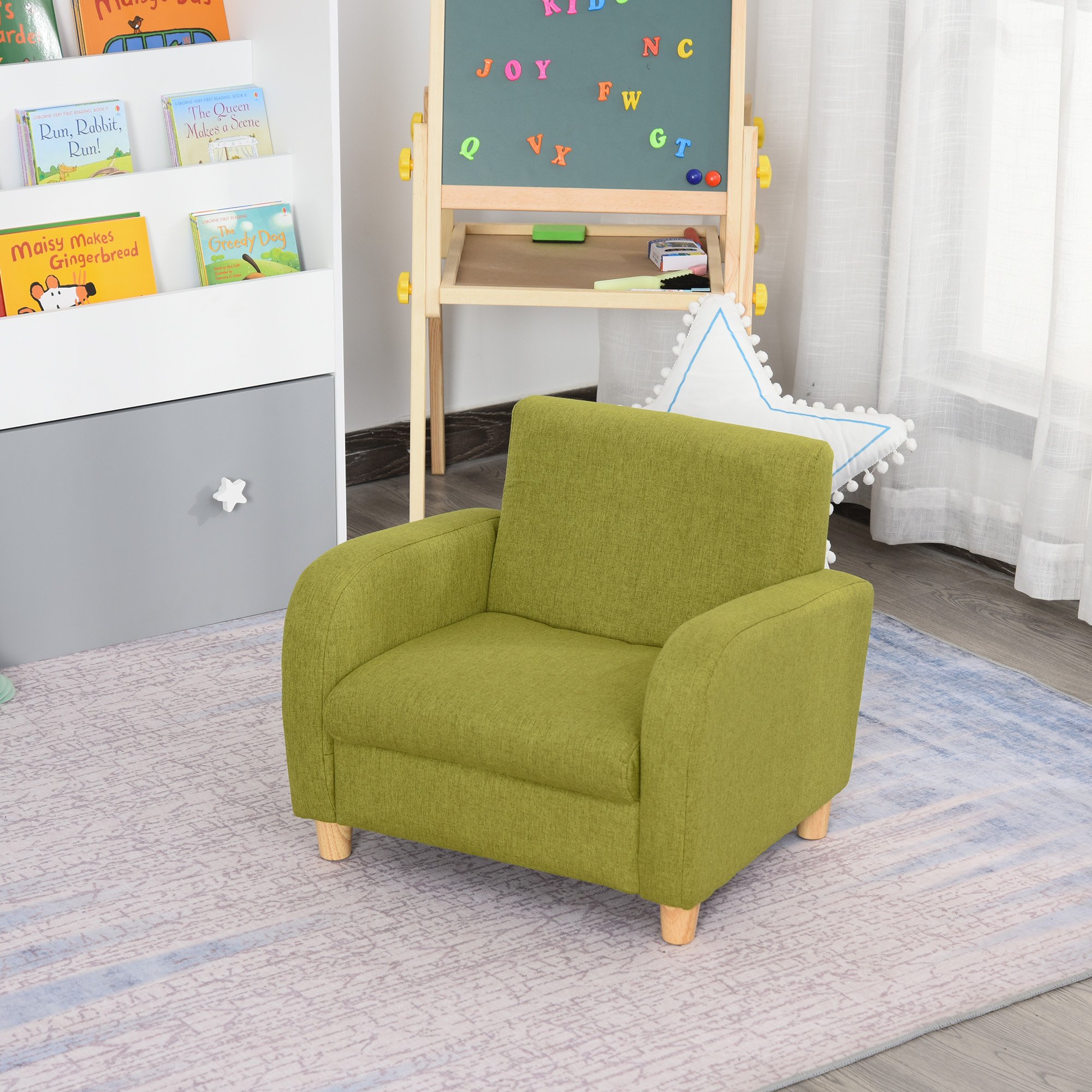 HOMCOM Single Seat Wooden Toddler Chair with Padding Seat - Green - Image 5