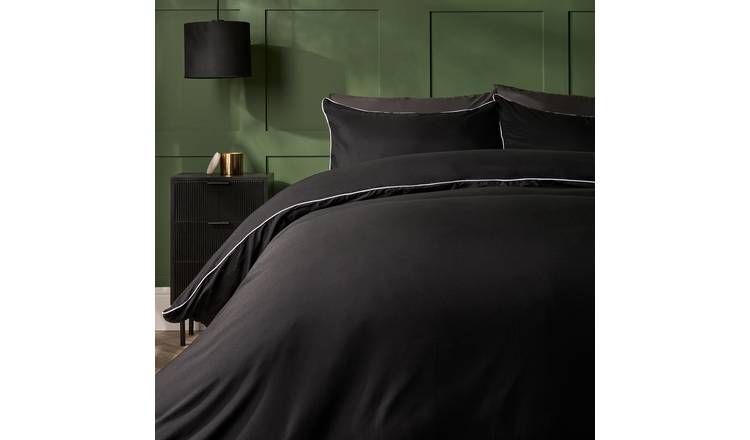 OHS Piped Edge Bedding Set Soft Duvet Cover Set Black - Double