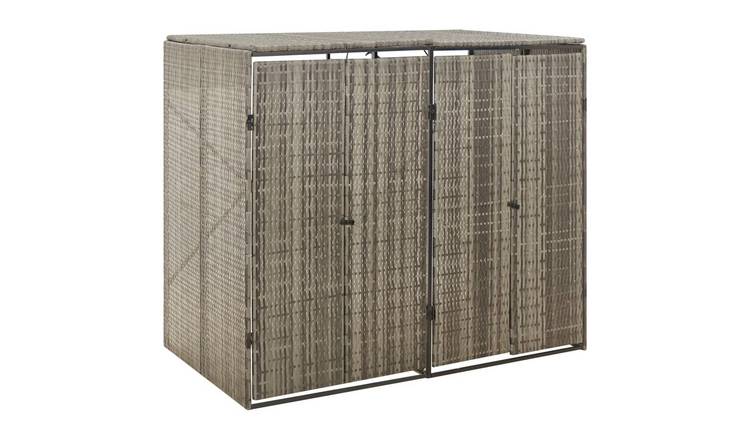Walplus Double Poly Rattan Wheelie Bin Store - Grey - 140 x 80 x 117 cm