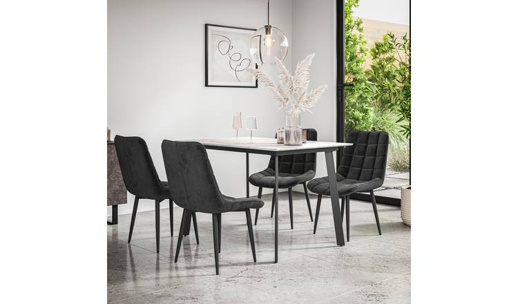 Furniture Online Haydon Nova Marble Effect Dining Table & 6 Black Chairs