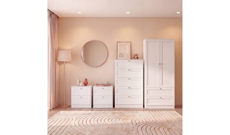 Vida Designs Altino 4 PCs Set (2x Bedside - 5 Drawer Chest - Wardrobe) - White
