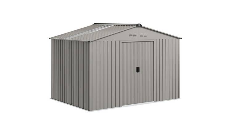 Outsunny Lockable Garden Shed with Apex Roof - Aluminium Grey