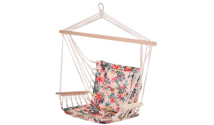 Outsunny Wooden Hammock Hanging Chair Thick Rope - Multicoloured Floral