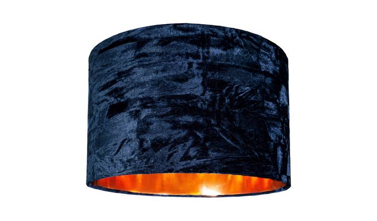 Happy Homewares Midnight Blue Crushed Velvet with Copper Inner Lampshade - 35cm