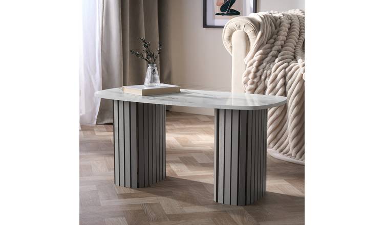 OHS Madison Ribbed Coffee Table - Grey/Marble Effect