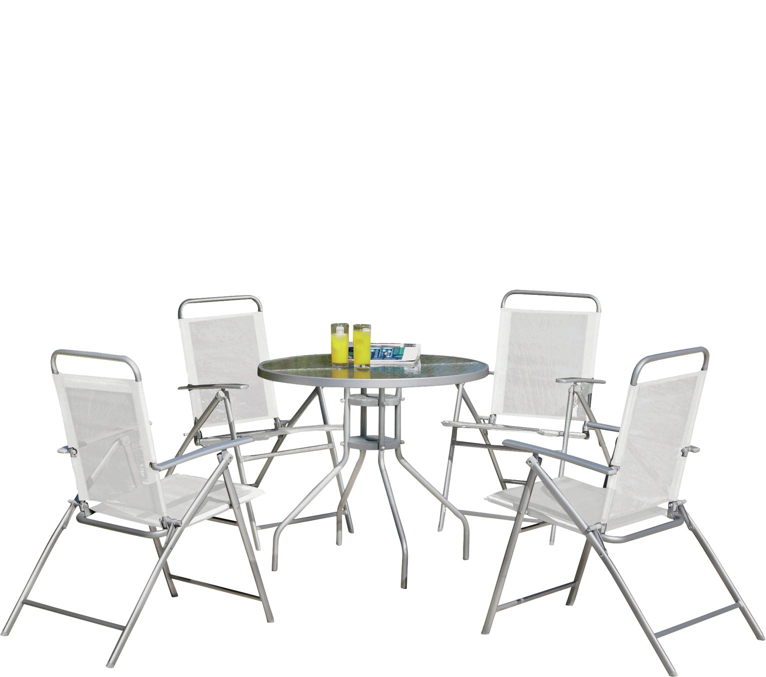 Argos Home 4 Seater Folding Metal Patio Set - Silver