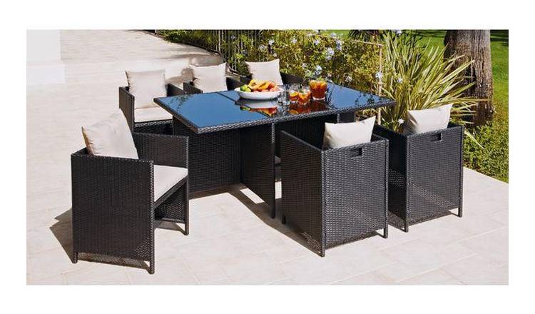 Argos Home Cube 6 Seater Rattan Effect Patio Set - Black