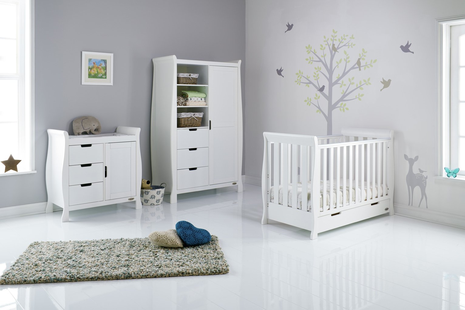 Obaby Stamford Mini Sleigh 3 Piece Nursery Set - White