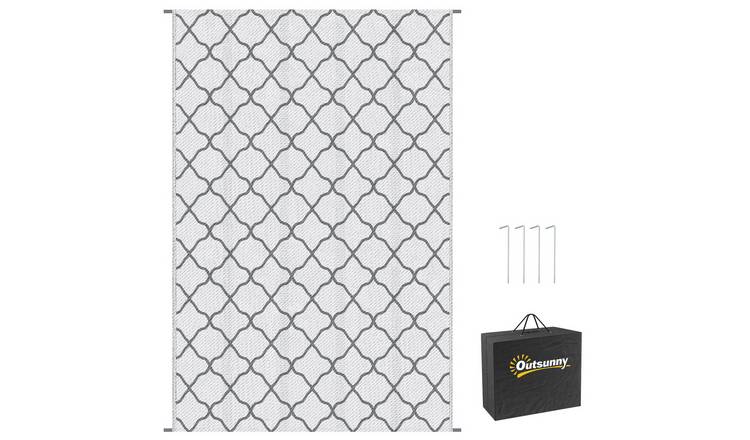 Outsunny Waterproof Reversible Outdoor Rug with Carry Bag - Grey and White