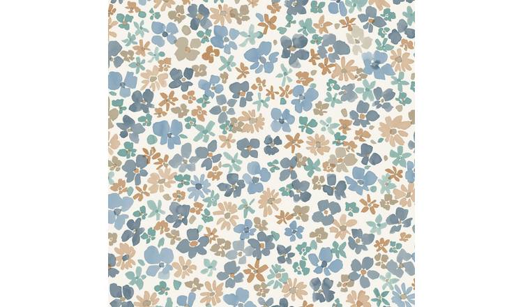 Grandeco Veronica Ditsy Daisy Floral Nursery Textured Wallpaper - Blue