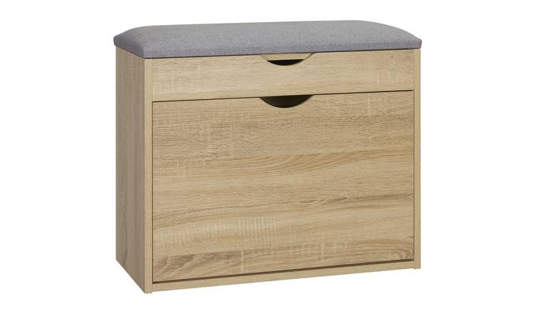 HOMCOM Shoe Bench with Cushion for 4 Pair of Shoes - Natural wood finish