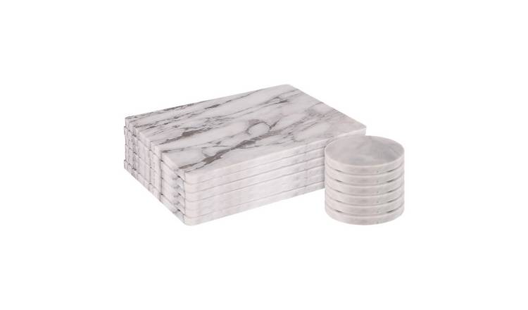 Argon Tableware 12pc Marble Placemats & Round Coasters Set - White