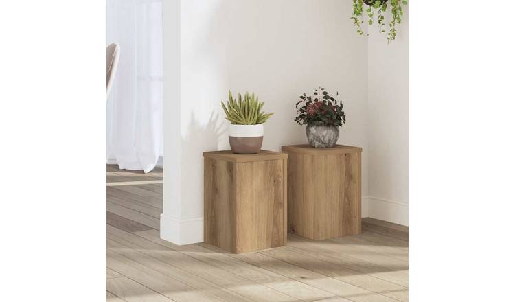 Walplus Pack of 2 Engineered Wood Plant Stand - Artisan Oak - 20 x 20 x 30 cm