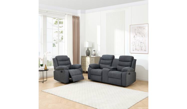 Furniture Online Boston Manual Recliner Fabric 1+2 Seater Sofa Set - Grey