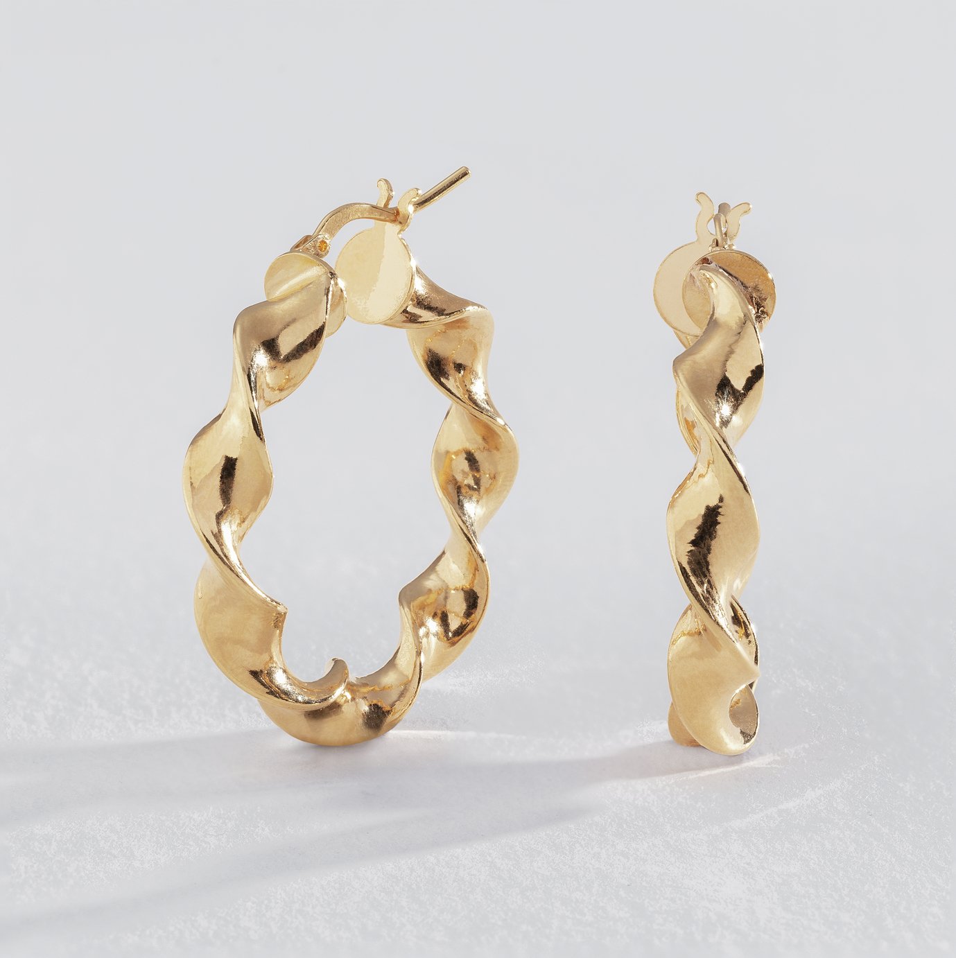 Revere 9ct Gold Plated Sterling Silver Twisted Hoop Earrings