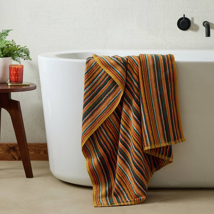 Habitat Bright Stripe Bath Sheet - Orange 0