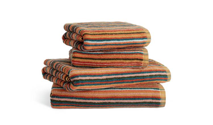 Habitat Bright Stripe 4 Piece Towel Bale - Orange