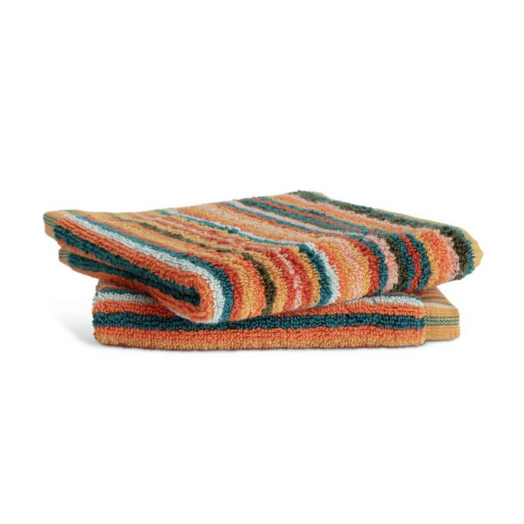Habitat Bright Stripe 2 Pack Face Cloth - Orange 0
