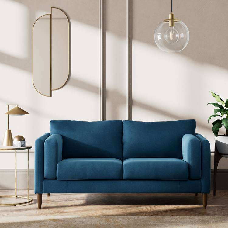 Habitat Newington Velvet 2 Seater Sofa -Ink  Blue - Dark Leg 0