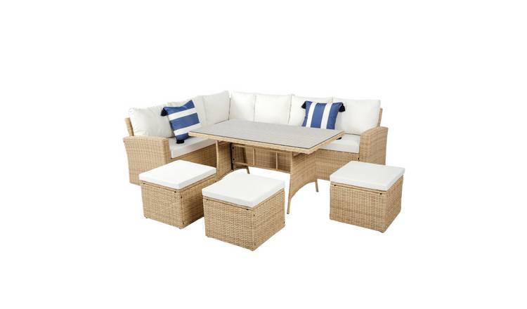HomeGardenDirect Pelias 8 Seater  Corner Sofa Set With Glass Table - Natural