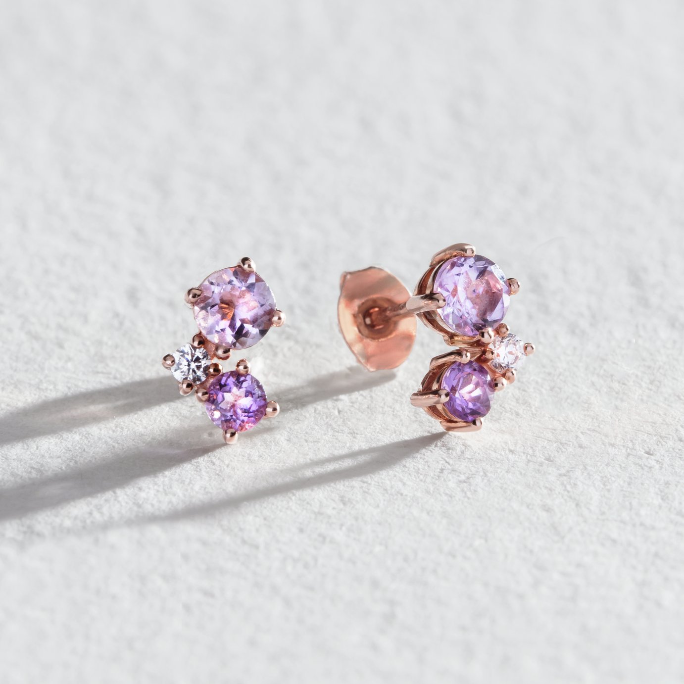 Revere Rose Gold Plated Double Pink Amethyst Stud Earrings