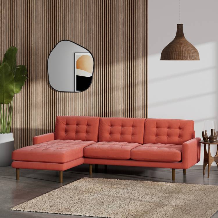 Habitat Fenner Left Hand Corner Sofa - Papaya - Dark Leg 0