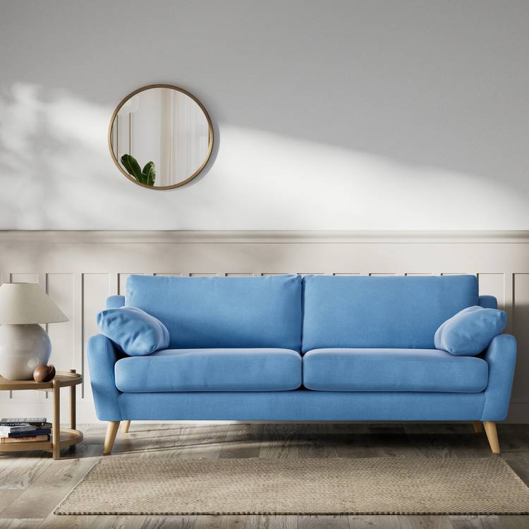 Habitat Lomond Velvet 4 Seater Sofa - Sky Blue - Ash Leg 0