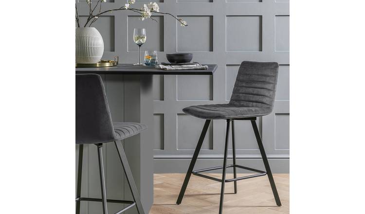 Argos Home Keaton Velvet Counter Bar Stool - Charcoal