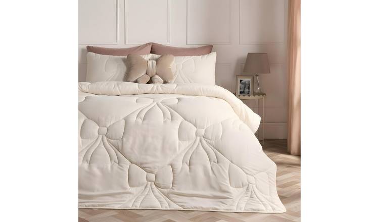 OHS Ivory Bow Lattice Coverless 7.5 Tog Duvet Bedding Set - Double