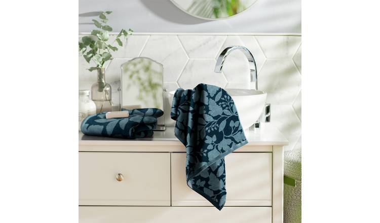 Habitat Foliage 2 Pack Hand Towel - Navy