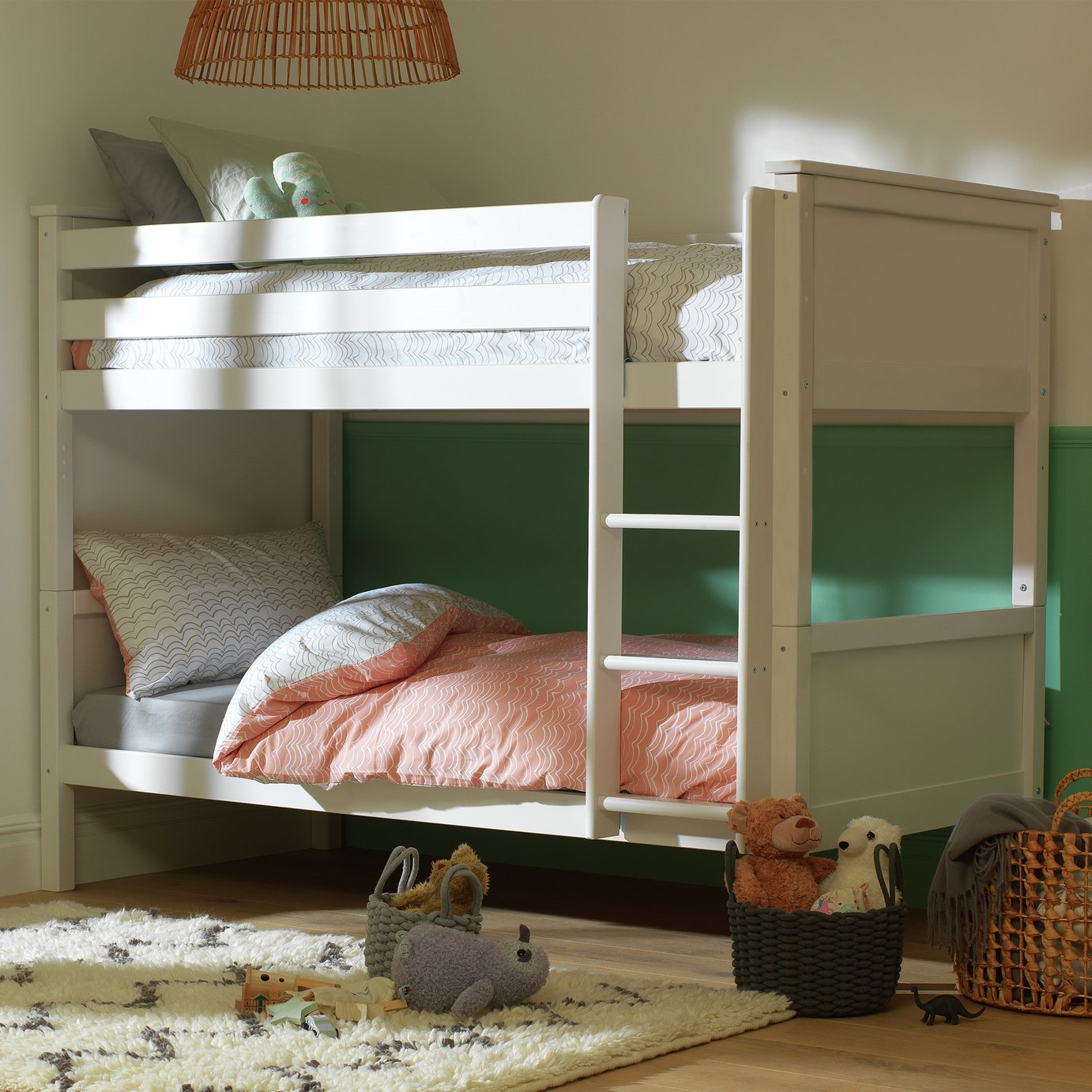 white bunk bed with drawers