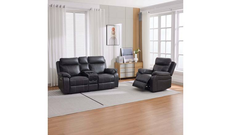 Furniture Online Vinson Electric Recliner Leather 1+2 Seater Sofa Set - Charcoal