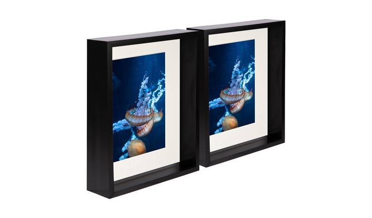 Nicola Spring 8"x 10" Black 3D Deep Box Photo Frame 5x 7" Ivory Mount - Set of 2