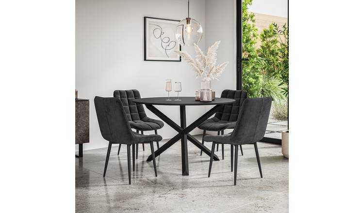 Furniture Online Malvern Nova Black Top Dining Table & 4 Black Chairs