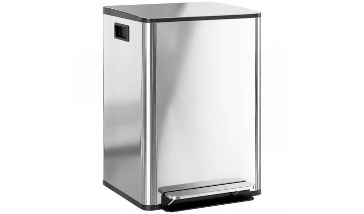 HOMCOM 40L Stainless Steel Double Pedal Bin - Silver