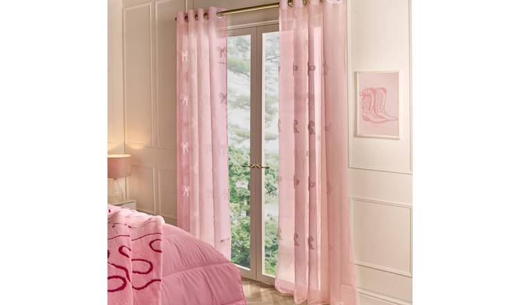 OHS Bows Tufted Voile Curtains 140 x 224cm - Pink
