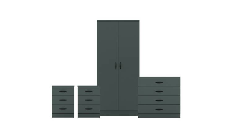 Vida Designs Riano Bedroom Set (Bedsides, 4 Drawer Chest, 2 Door Wardrobe)-Green