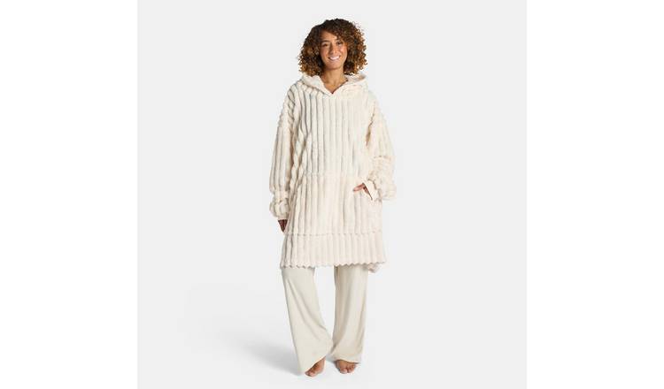 OHS Ribbed Fleece Hoodie Blanket - One Size - Cream