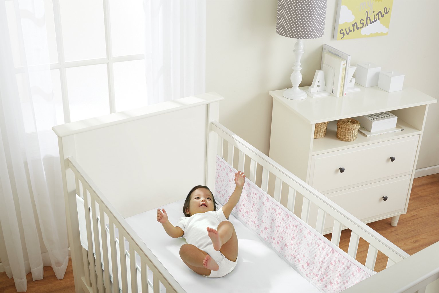 BreathableBaby Mesh Cot Liner for Solid Cots - Twinkle Pink