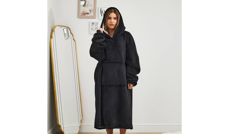 OHS Coral Fleece Hoodie Blanket - One Size - Black