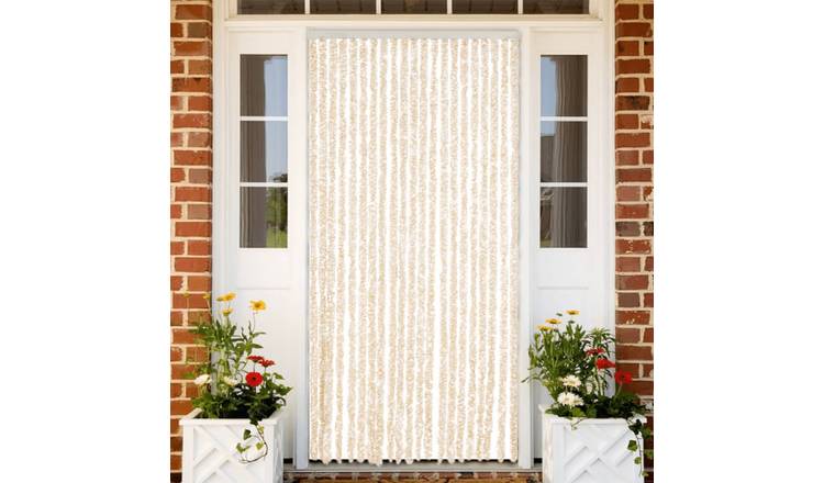 Walplus Chenille Fly Door Curtain - Beige and White - 90 x 200 cm