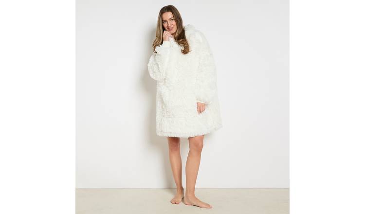 OHS Fluffy Fleece Hoodie Blanket - One Size - White