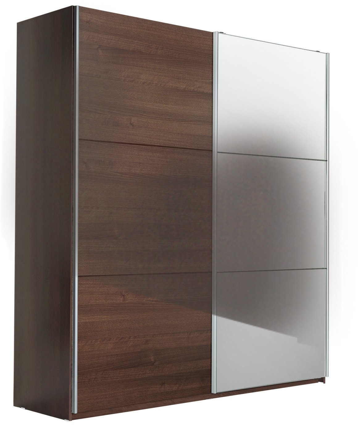 Hygena Bergen 2 Dr Large Sliding Wardrobe - Mirror & Walnut