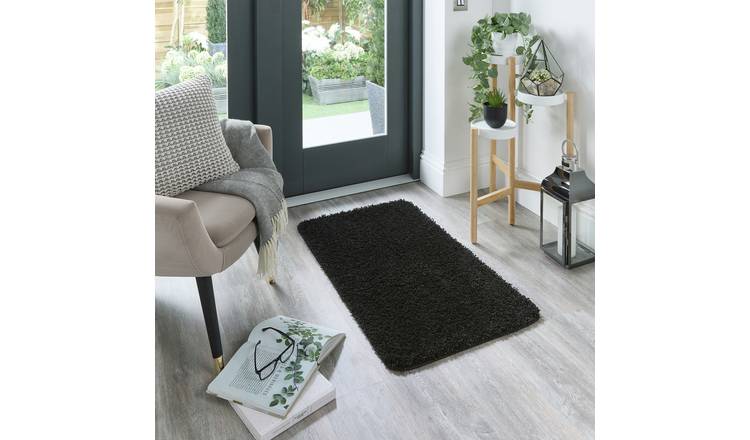 Buddy Washable Mat Plain Black Shaggy Rug - 120x80cm