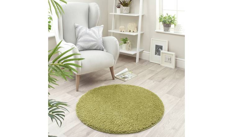 Buddy Washable Mat Plain Round Olive Cut Pile Rug - 100cm