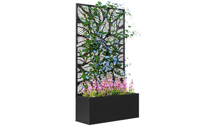 Outsunny Wall Mounted or Freestanding Metal Garden Planter with Trellis - Black