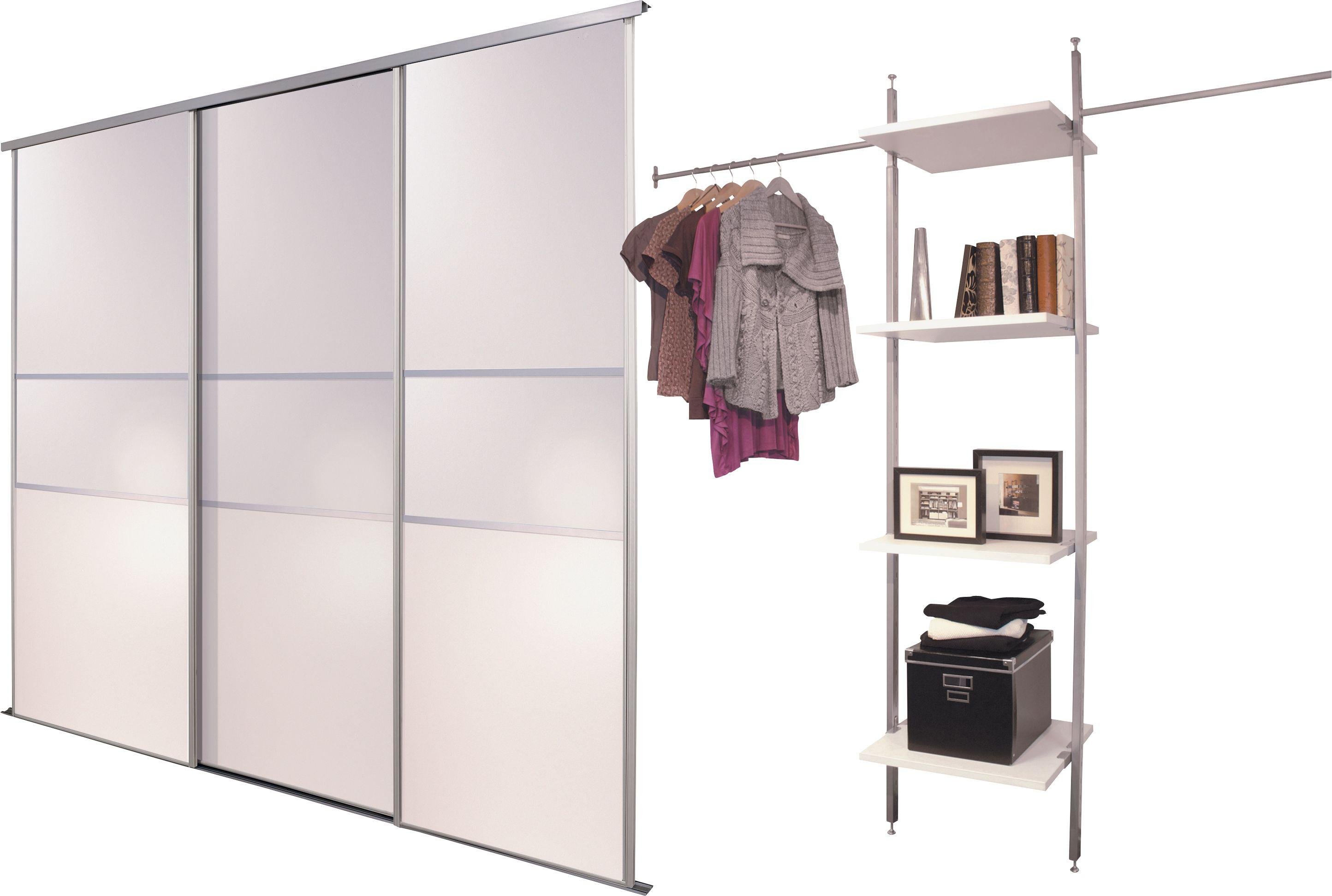 Sliding Wardrobe Door Kit W2692mm White Fineline + Storage