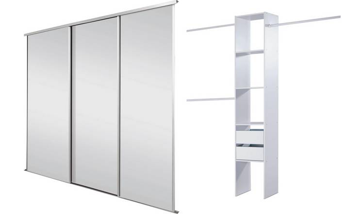 Buy Sliding Doors Trackset W2692mm White Frame Mirror Storage Sliding Wardrobes Argos