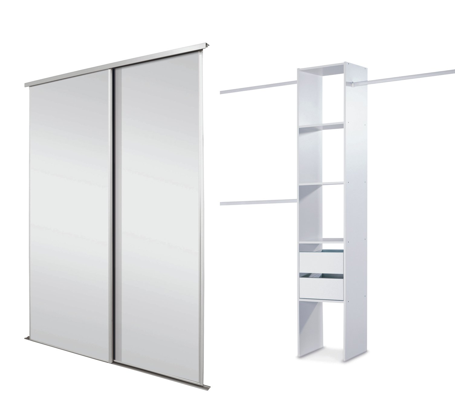 Spacepro White Frame Mirror Sliding Door Storage Kit W1803mm